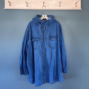Roman's Hooded Light Denim Shirt Soft Cotton Button Down Cowgirl Western Sz XL